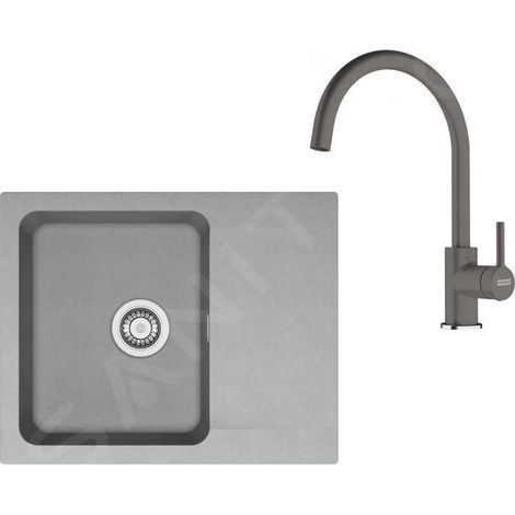 Franke - Set de cuisine T118Š, évier en tectonite OID 611-62 + robinet FN 6018.084, gris / gris pierre 143.0687.373 (1/4)