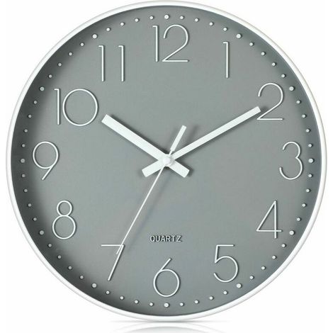 Pendules murales Horloge murale silencieuse à quartz moderne de 12 pouces avec horloges murales en chiffres arabes sans cocher décoration d'accessoires pour la maison (gris) (1/5)