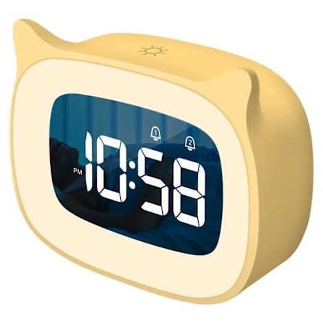 Réveil enfant avec veilleuse dimmable, adorable horloge numérique à oreilles de chat pour garçons et filles, alarme 5 minutes, W (1/5)