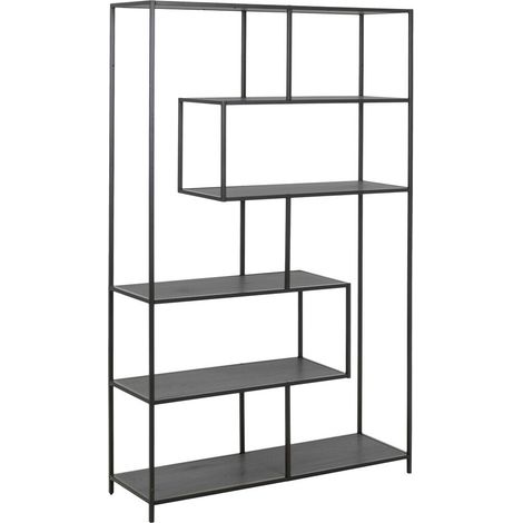 Estantería Norsica Sevferi 134, Fresno oscuro + Negro, Abierta sin pared trasera, MDF, Metal, Número de puertas: 0, Número de cajones: 0, 185x114x35cm