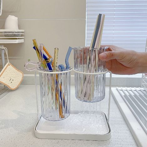 Organisateur de rangement pour ustensiles de cuisine, boîte de rangement pour baguettes, 2 compartiments, blanc (1/5)
