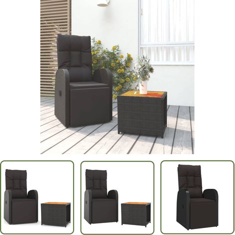 The Living Store 2-tlg. Garten-Lounge-Set Schwarz Poly Rattan Massivholz Akazie - Gartenmöbel - Loungesessel - Outdoor Möbel - Poolbereich - Terrasse (1/5)