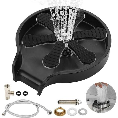 Rince-verres automatique pour évier en acier inoxydable 304, lave-verres pour tasses, accessoire d'évier de cuisine (noir) (1/4)