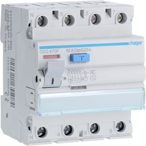 Inter dif 4P 63A 30mA AC 60Hz - INTER. DIFF. TETRA. HAGER CDC470F (1/3)