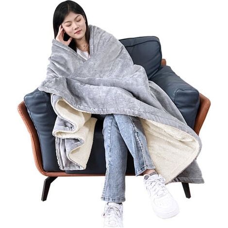 Couverture Électrique Chauffante 180x150 cm, 9 Niveaux de Température, Minuterie 1-12 Heures, Arrêt Auto, Sécurité Anti-Surchauffe, Plaid en Flanelle Lavable Gris et Blanc (1/4)