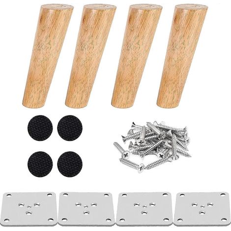 15 cm, un ensemble de 4 pieds de meubles en bois, pieds de lit de 15 cm, pieds de table basse inclinés, pieds de meubles de cuisine, couleur noyer, avec accessoires d'installation, convient aux fauteu (1/5)