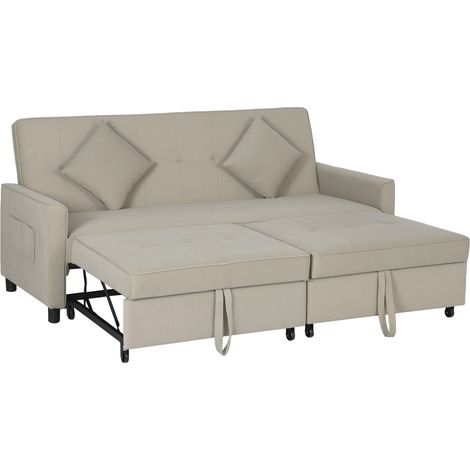 ThreePerson VelvetFeel Sofa Bed Beige (1/5)