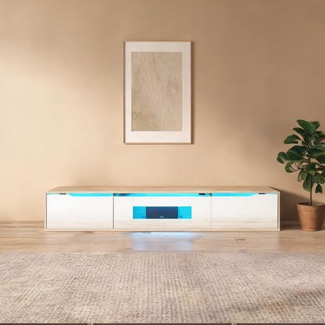 Meuble TV blanc laqué avec éclairage LED et rangement (1/5)