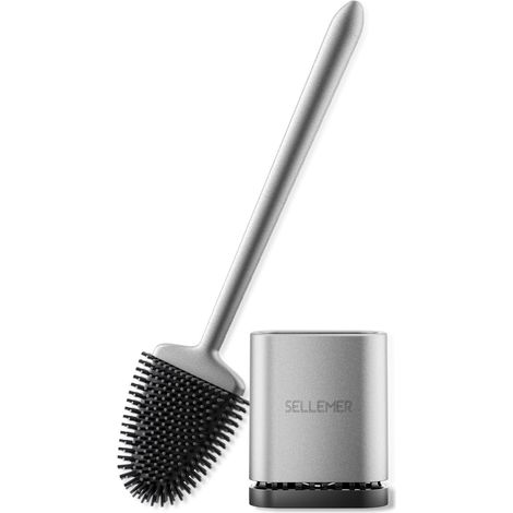 Silikon-WC-Bürste, belüfteter Halter, schnelltrocknend, flexibler Bürstenkopf für gründliche Reinigung, Wand- oder Bodenmontage, Badezimmer (1/5)