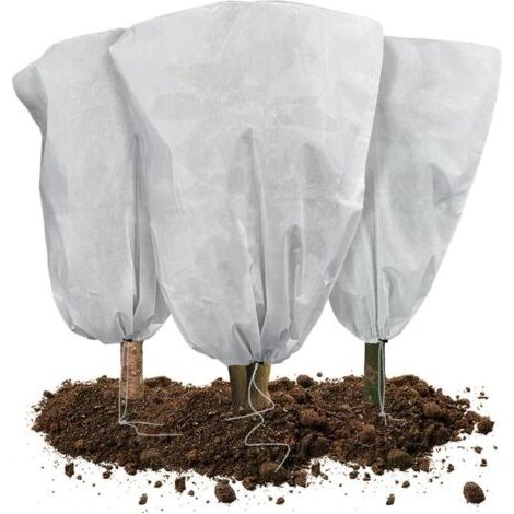 Set of 4 winter plant protection covers with drawstring, 80 g/m² polypropylene winter fleece, reusable and durable, 80 x 100 cm