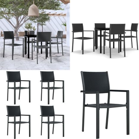 Ensemble à manger de jardin 5 pcs Noir - Ensemble de salle à manger - Table de jardin (1/5)