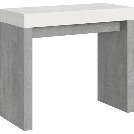 Console extensible blanche et gris béton 40 à 196cm Ribo-Pied et support sur roulettes (1/5)