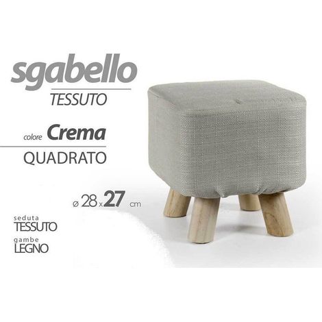 Kaela - Pouf Sgabello Poggiapiedi Quadrato Crema Tessuto Pouff Piedi Legno 27x28cm 789861 - (1/2)
