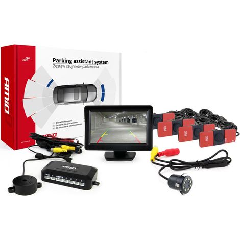 Kit di sensori di parcheggio TFT01 da 4,3" con telecamera HD-308-LED e 4 sensori interni neri. (1/5)