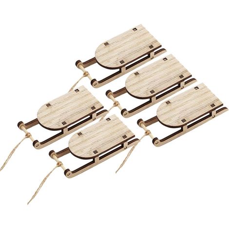 Lot de 5 Petits Traîneaux en Bois Décoratifs pour Noël, Ornements de Table en Bois Beige, Design Créatif et Finition Soignée pour Maison et Bureau (1/5)