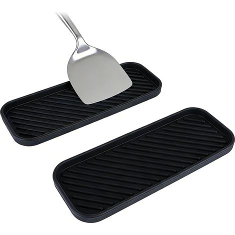 Lot de 2 repose-cuillères en silicone pour cuisinière, porte-cuillère résistant à la chaleur pour comptoir de cuisine, porte-ustensiles de cuisine avec stries de drainage surélevées pour (1/5)
