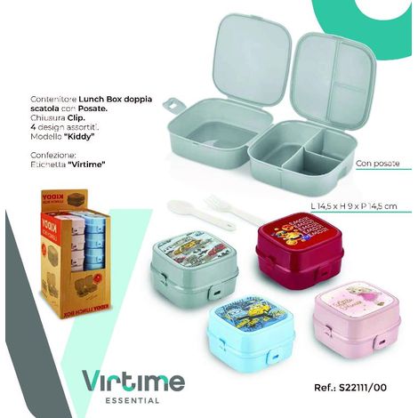 1 Pezzo Portapranzo Lunchbox Baby Kiddy con Clip e Posate 4 Colori (1/2)