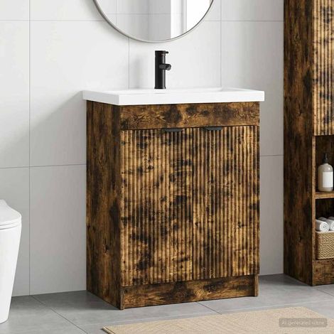 vidaXL Badezimmermöbel-Set Geräucherte Eiche 56 x 37,5 x 81 cm (1/5)