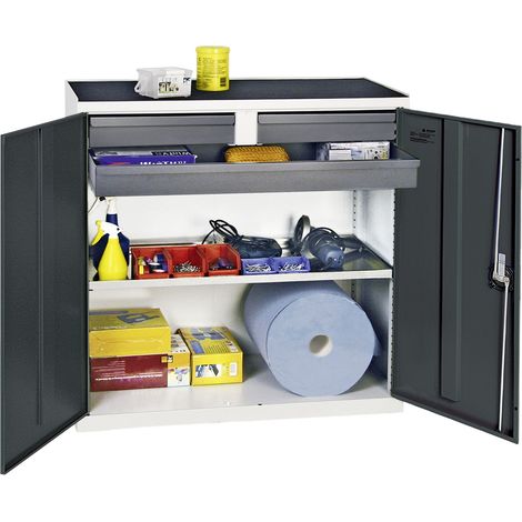 Stumpf Armoire à outils et matériaux Série 3000 gris clair / gris anthracite + 2 tiroirs 100 mm + 1 tiroir 100 mm continu + 1 tablette coulissante - 3007371