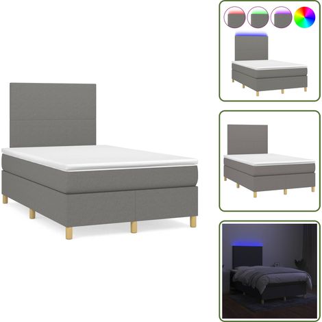 Sommier à lattes de lit matelas LED gris foncé 120x190 cm tissu - Sommier Tapissier - Lit Double - Matelas Led - Éclairage Led - Têtière Ajustable (1/5)