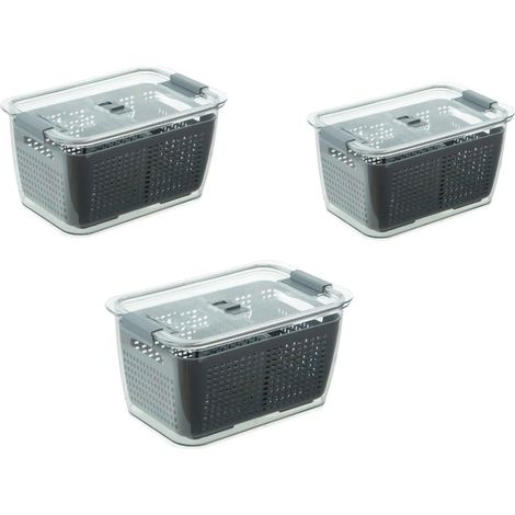 3er-Set Frischhaltedosen, 1,7 l, BPA-frei, für den Kühlschrank, mit Abtropfgitter, Salatbehälter – Grau (1/5)