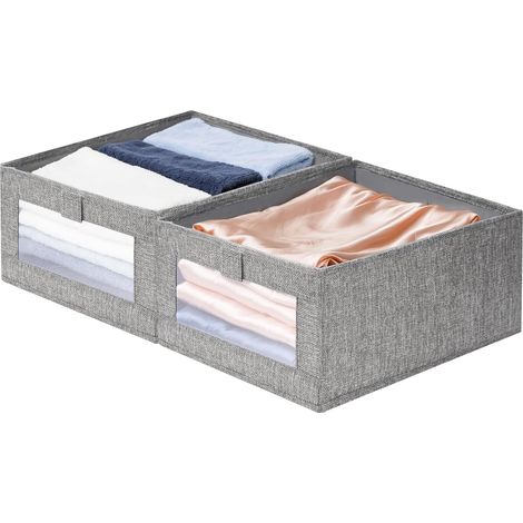 Aufbewahrungsbox (40 x 27 x 17 cm), faltbare Aufbewahrungsbox aus Stoff, Kleideraufbewahrungsbox mit transparentem Fenster für Kleidung, Bücher, Kosmetik, Spielzeug (2 Stück Aufbewahrungsboxen)