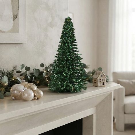 Alberello natalizio verde con base e micro rami glitterati -h 39 cm (1/5)
