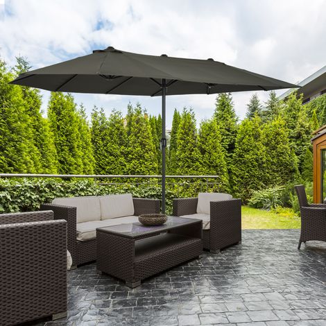 Double parasol 455×265cm manivelle anti-UV pare-vent protection solaire balcon jardin terrasse, gris