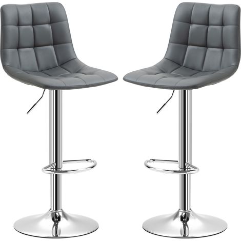 Set aus 2 drehbaren Barhockern in Kunstleder mit Rücken- und Fußstütze, 42 x 45 x 89–110 cm, Grau