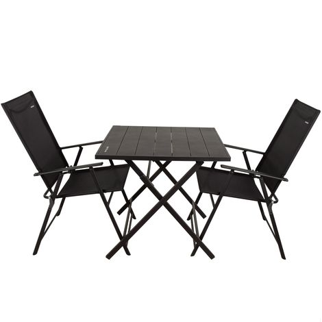 Ensemble table et chaises de jardin pliables, 3 pièces, en acier noir et textilène, design résistant et compact, pour 2 personnes, idéal pour intérieur et extérieur, jardins et terrasses (61149 (1/5)
