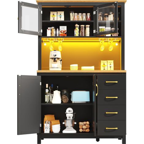 Credenza da Cucina con 4 Ante, Portabottiglie e LED, per Cucina o Sala da Pranzo, in MDF, 105.5x40x180 cm (1/5)