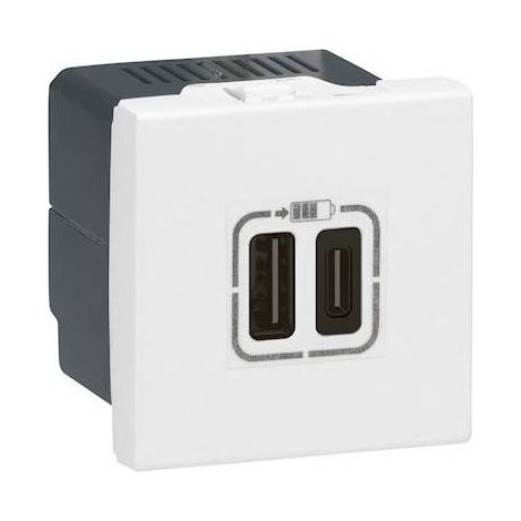 Legrand – Chargeur USB 2 modules Type-A et Type-C – 220-250V – Pour installation intérieure – Compatible avec support Batibox