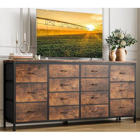 Kommode mit 14 Stoffschubladen für TV bis 190cm, Stahl, modern (1/5)