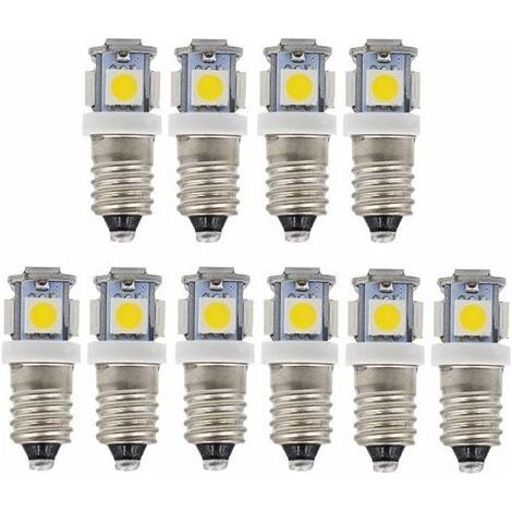 10pcs E10 6V Blanc froid ampoules LED 5SMD 0,5 W 50LM Les lamp（Blanc Chaud） (1/5)