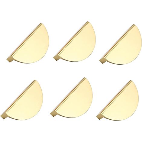 Lot de 6 poignées de meuble en forme de croissant de lune - En aluminium - Moderne - Pour salon, cuisine, bureau, cabinet de chevet, commode, armoires - Doré (1/5)
