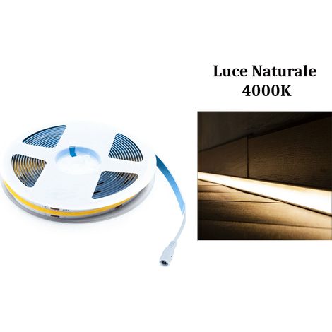 Striscia Led Cob 12V adesiva 5m luce naturale 40W tagliabile flessibile COB320 (1/5)