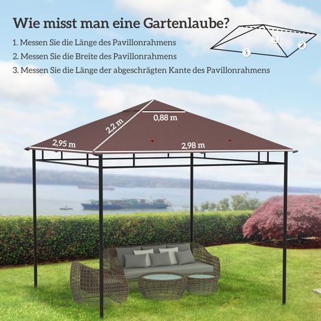 Toiture de remplacement pour pavillon de jardin, polyester, 2,98 x 2,95 m, couleur café (1/5)