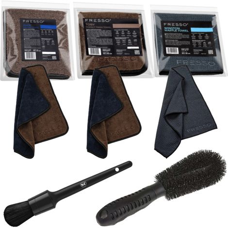 Set di 3 panni in microfibra Fresso + spazzola per lavare e pulire i cerchi (1/5)