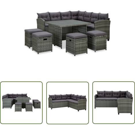 The Living Store 6-tlg. Garten-Lounge-Set mit Auflagen Poly Rattan Grau - Garten Lounge Set - Outdoor Möbel - Rattan Gartenmöbel - Loungesessel - Eckcouch (1/5)