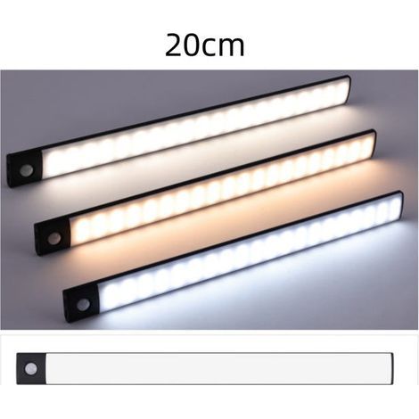 Lampe LED Ultra-mince À Capteur Intelligent, Attraction Magnétique, Lumière Tricolore, Luminosité Réglable, Rechargeable, Noir, 20CM, 2 Pièces (1/4)