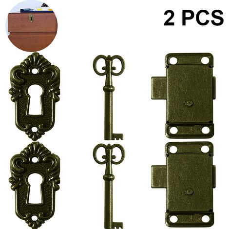Lot de 2 serrures de porte de meuble vintage, serrures de placard, serrures de meubles anciens avec clé pour boîtes aux lettres, casiers, armoires, boîtes à outils (1/5)