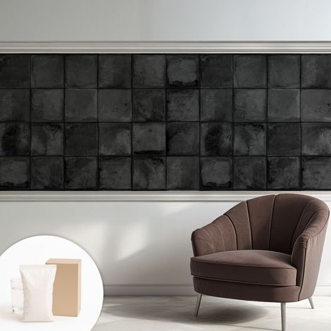 Papier peint intissé pour salon chambre à coucher peint imprimé Installation facile - Colle incluse gratuite Carreaux gris 250x104 cm (1/5)