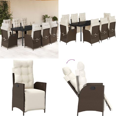 9-tlg. Garten-Essgruppe mit Kissen Braun Poly Rattan - Gartentisch - Gartenmöbel (1/5)