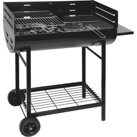 TRADE SHOP - Barbecue Con 2 Griglie In Metallo Cromato Regolabili Paravento Ripiano D'appoggio 2 Ruote - (1/5)