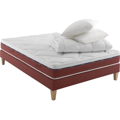 Ensemble matelas 100% latex, sommier, pieds, couette et oreiller Crépuscule 600 - SOMEO 140x190 (1/5)