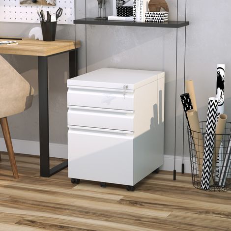 Armadio archivio con ruote in acciaio bianco 3 cassetti 39 x 48 x 60 cm OKWISH (1/5)