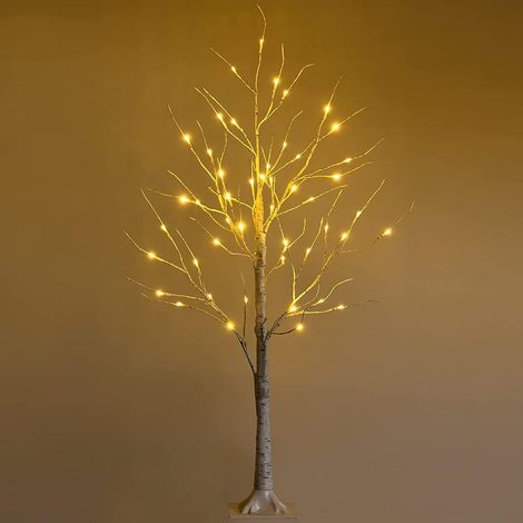COSTWAY Lighted Birch Tree, White Christmas Twig Trees with Warm White LED Lights, Indoor Decoration for Christmas Easter Wedding (4FT)