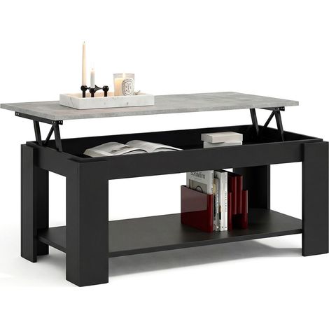 Mesa de centro elevable con almacenaje 102x43-54 cm Lya Negro Mate - Gris Cemento 50cm (ancho) x 54cm (alto) (1/5)
