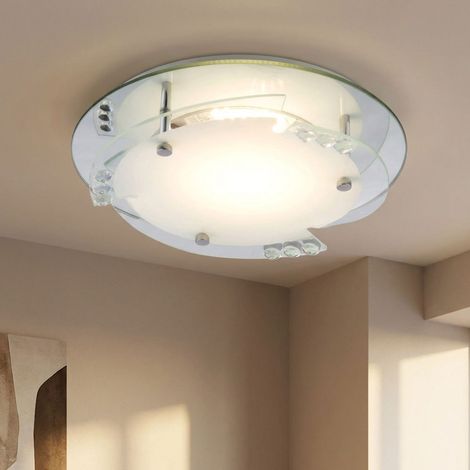 LED Deckenleuchte Kristalle Deckenlampe Glas weiß Wohnzimmerleuchte weiß, 12W 680Lm warmweiß, DxH 25x9,5 cm (1/5)