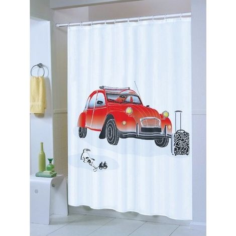 Cortina de ducha Poliéster 2 CV 180x200cm Rojo y Blanco - Anillas incluidas MSV (1/3)